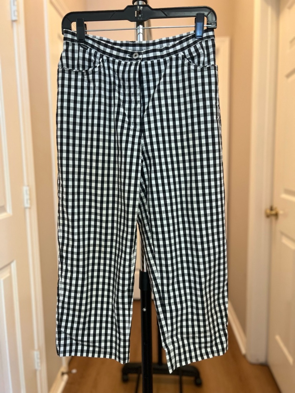 Ralph Lauren Black and White Gingham Wide-Leg Pants